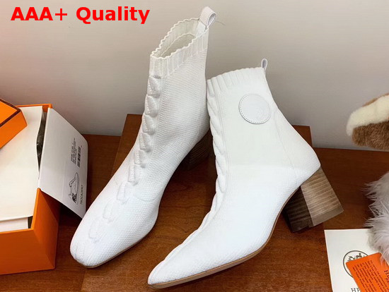Hermes Volver 60 Ankle Boot in White Knit with Clic Cest Noue Motif Replica