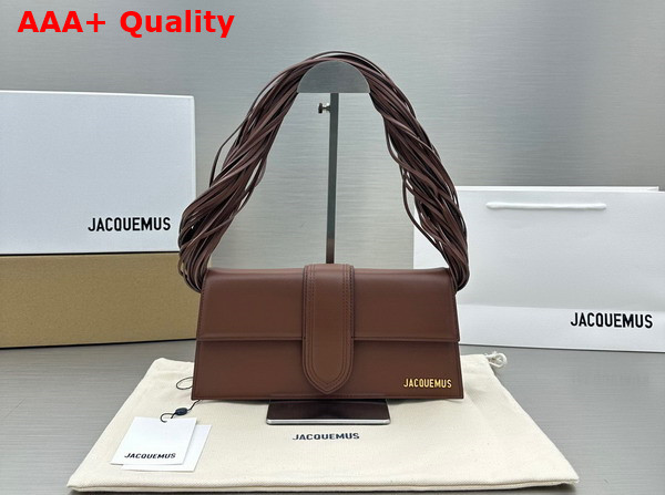Jacquemus Le Bambino Long Ficiu Strand Strap Flap Bag in Brown Smooth Leather Replica