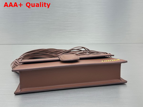 Jacquemus Le Bambino Long Ficiu Strand Strap Flap Bag in Brown Smooth Leather Replica