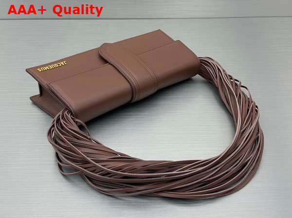 Jacquemus Le Bambino Long Ficiu Strand Strap Flap Bag in Brown Smooth Leather Replica