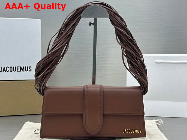 Jacquemus Le Bambino Long Ficiu Strand Strap Flap Bag in Brown Smooth Leather Replica