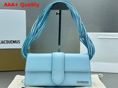 Jacquemus Le Bambino Long Ficiu Strand Strap Flap Bag in Light Blue Smooth Leather Replica