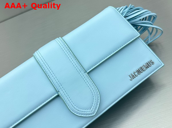 Jacquemus Le Bambino Long Ficiu Strand Strap Flap Bag in Light Blue Smooth Leather Replica