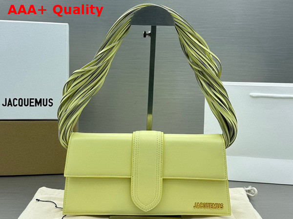 Jacquemus Le Bambino Long Ficiu Strand Strap Flap Bag in Light Yellow Smooth Leather Replica