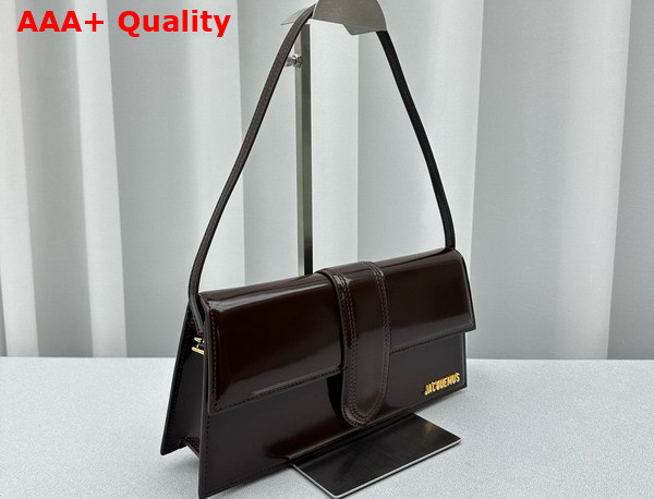 Jacquemus Le Bambino Long Flap Bag in Dark Brown Glazed Leather Replica