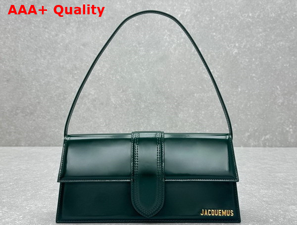 Jacquemus Le Bambino Long Flap Bag in Dark Green Glazed Leather Replica