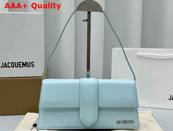 Jacquemus Le Bambino Long Flap Bag in Light Blue Glazed Leather Replica