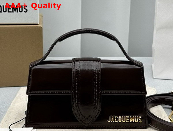 Jacquemus Le Bambino Small Flap Bag in Dark Brown Patent Leather Replica