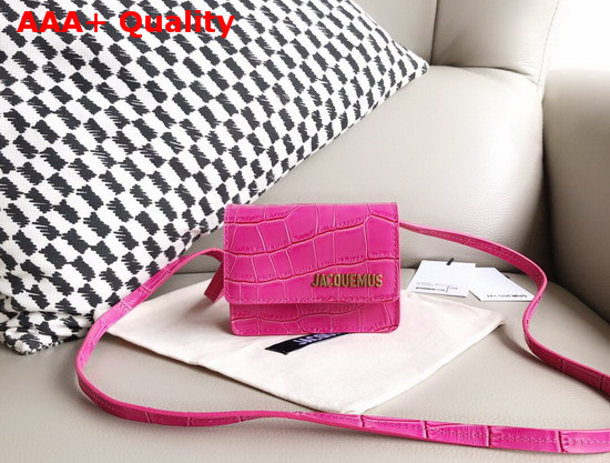 Jacquemus Le Bello Mini Croc Effect Leather Shoulder Bag in Rose Replica