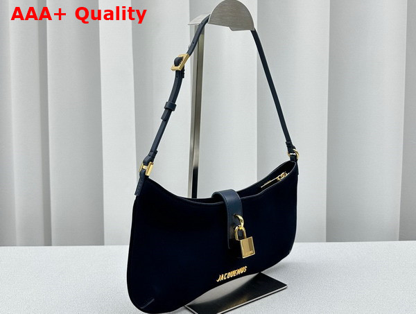 Jacquemus Le Bisou Cadenas Padlock Shoulder Bag in Dark Navy Nubuck Leather Replica