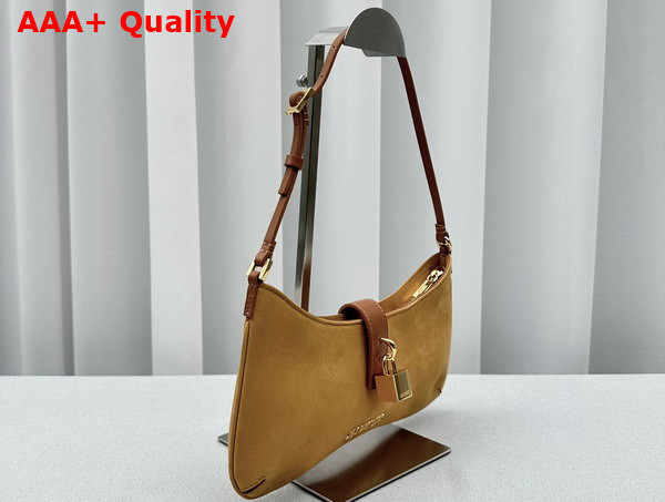 Jacquemus Le Bisou Cadenas Padlock Shoulder Bag in Dark Yellow Nubuck Leather Replica