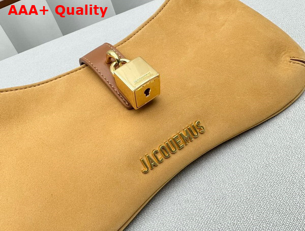 Jacquemus Le Bisou Cadenas Padlock Shoulder Bag in Dark Yellow Nubuck Leather Replica