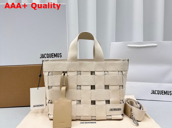 Jacquemus Le Cabas Gros Grain Grosgrain Tote Bag in Light Greige Replica