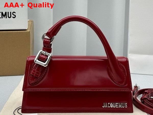 Jacquemus Le Chiquito Long Boucle Long Signature Buckled Handbag in Red Shiny Spazzolato Leather Replica