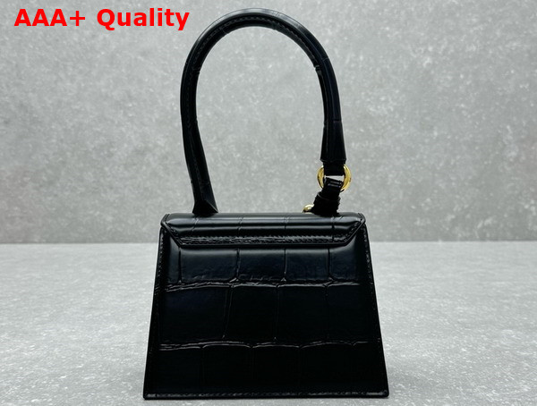 Jacquemus Le Chiquito Moyen Boucle Les Sculptures Signature Buckled Handbag in Black Croc Embossed Structured Leather Replica