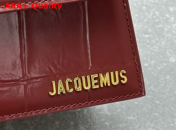 Jacquemus Le Chiquito Moyen Boucle Les Sculptures Signature Buckled Handbag in Dark Burgundy Croc Embossed Structured Leather Replica
