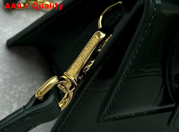 Jacquemus Le Chiquito Moyen Boucle Les Sculptures Signature Buckled Handbag in Dark Green Croc Embossed Structured Leather Replica