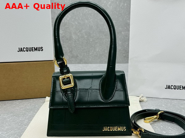 Jacquemus Le Chiquito Moyen Boucle Les Sculptures Signature Buckled Handbag in Dark Green Croc Embossed Structured Leather Replica