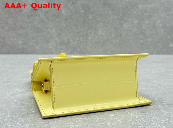 Jacquemus Le Chiquito Moyen Boucle Les Sculptures Signature Buckled Handbag in Pale Yellow Croc Embossed Structured Leather Replica