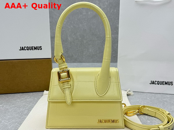 Jacquemus Le Chiquito Moyen Boucle Les Sculptures Signature Buckled Handbag in Pale Yellow Croc Embossed Structured Leather Replica