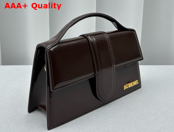 Jacquemus Le Grand Bambino Crossbody Flap Bag in Dark Brown Glazed Leather Replica