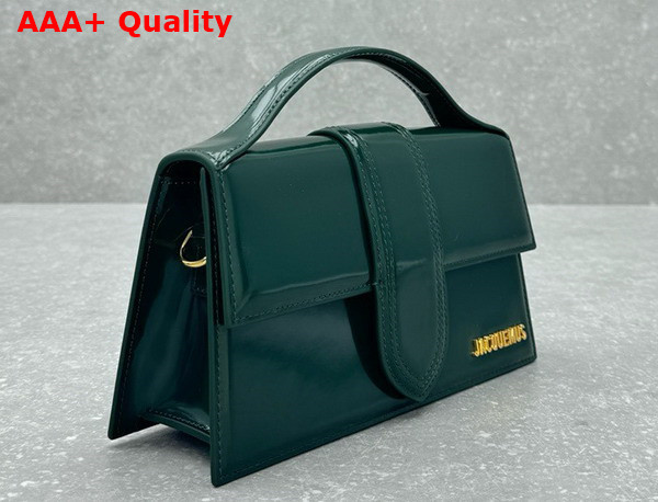 Jacquemus Le Grand Bambino Crossbody Flap Bag in Dark Green Glazed Leather Replica