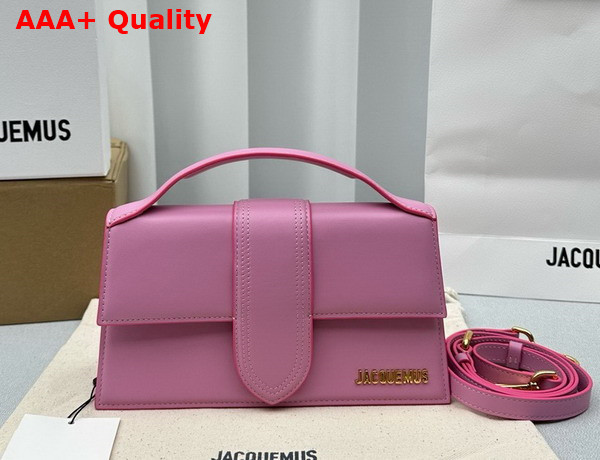 Jacquemus Le Grand Bambino Les Classiques Crossbody Flap Bag in Neon Pink Smooth Leather Replica