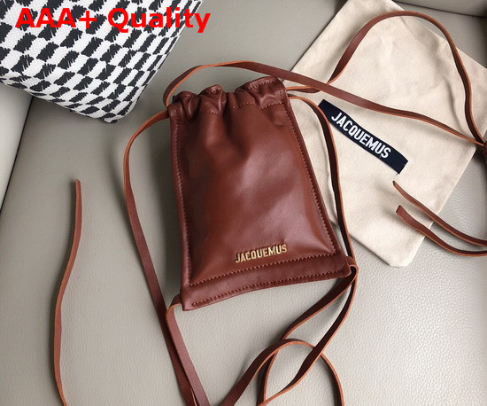 Jacquemus Le Pequeno Drawstring Leather Bag in Brwon Replica