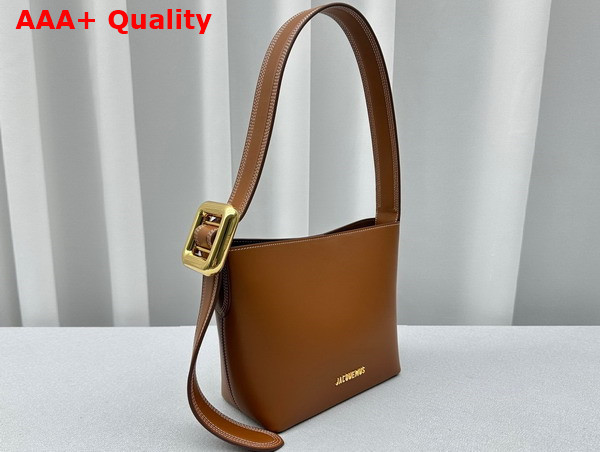 Jacquemus Le Petit Regalo Small Buckled Bucket Bag in Light Brown Smooth Leather Replica