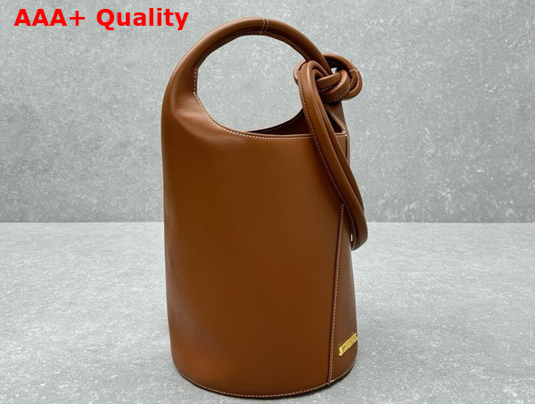 Jacquemus Le Petit Tourni Les Classiques Mini Knotted Bucket Bag in Light Brown Replica