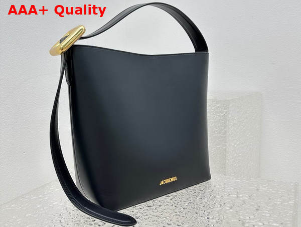 Jacquemus Le Regalo Le Chouchou Buckled Bucket Bag in Black Smooth Leather Replica