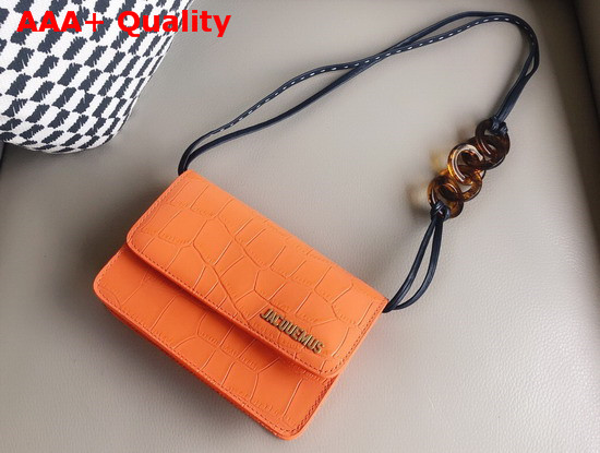 Jacquemus Le Sac Riviera Bag in Orange Embossed Croc Effect Leather Replica