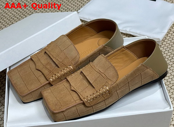 Jacquemus The Carre Loafers in Camel Crocodile Embossed Suede Leather Replica