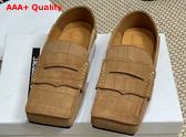 Jacquemus The Carre Loafers in Camel Crocodile Embossed Suede Leather Replica