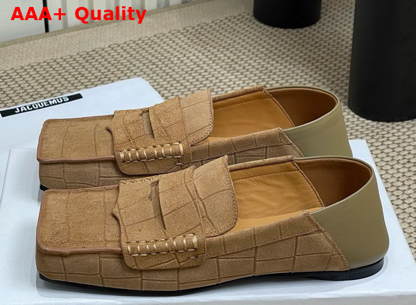 Jacquemus The Carre Loafers in Camel Crocodile Embossed Suede Leather Replica