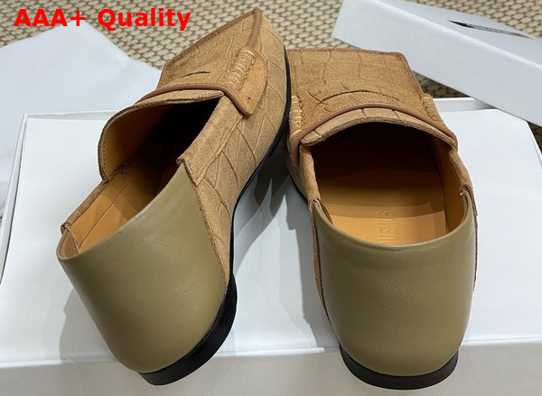 Jacquemus The Carre Loafers in Camel Crocodile Embossed Suede Leather Replica