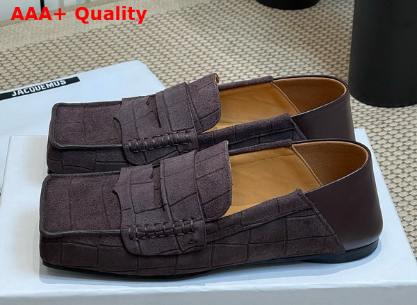Jacquemus The Carre Loafers in Dark Brown Crocodile Embossed Suede Leather Replica