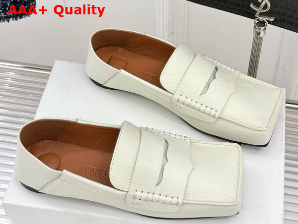 Jacquemus The Carre Loafers in White Grained Calf Leather Replica