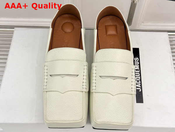 Jacquemus The Carre Loafers in White Grained Calf Leather Replica