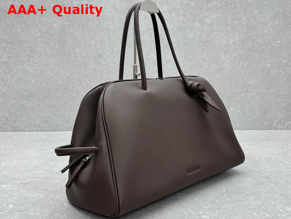 Jacquemus The Large Turismo Bowling Bag in Dark Brown Grained Leather Replica
