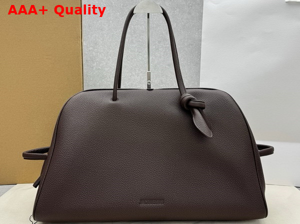 Jacquemus The Large Turismo Bowling Bag in Dark Brown Grained Leather Replica