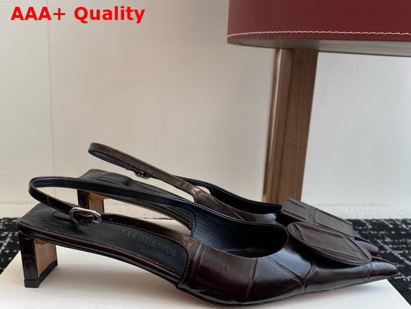 Jacquemus The Low Duelo Slingbacks in Dark Brown Crocodile Embossed Calf Leather Replica