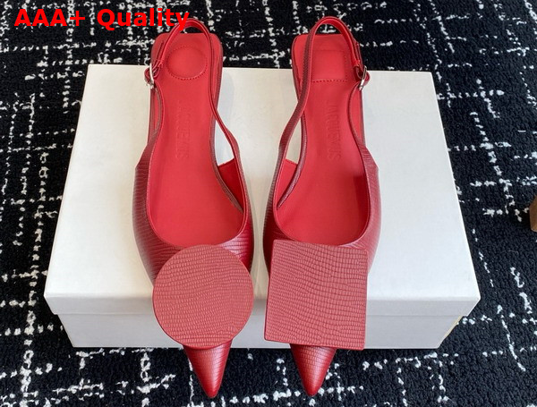Jacquemus The Low Duelo Slingbacks in Dark Red Lizard Embossed Calf Leather Replica