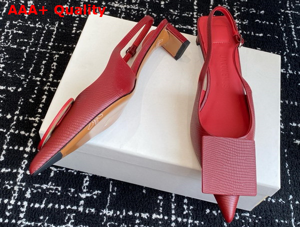 Jacquemus The Low Duelo Slingbacks in Dark Red Lizard Embossed Calf Leather Replica
