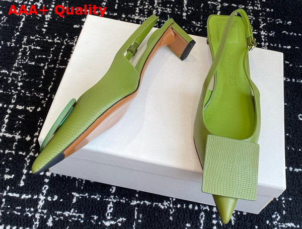 Jacquemus The Low Duelo Slingbacks in Green Lizard Embossed Calf Leather Replica