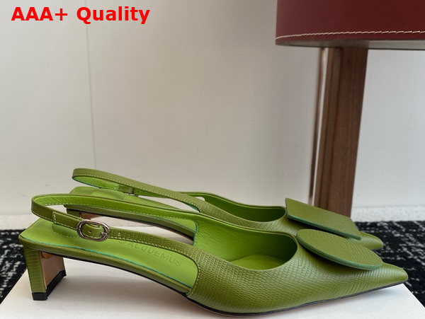 Jacquemus The Low Duelo Slingbacks in Green Lizard Embossed Calf Leather Replica