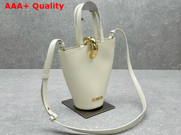 Jacquemus The Small Bambola Asymmetric Mini Bucket Bag in Light Ivory Smooth Leather Replica
