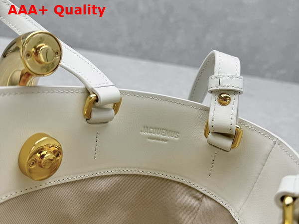 Jacquemus The Small Bambola Asymmetric Mini Bucket Bag in Light Ivory Smooth Leather Replica