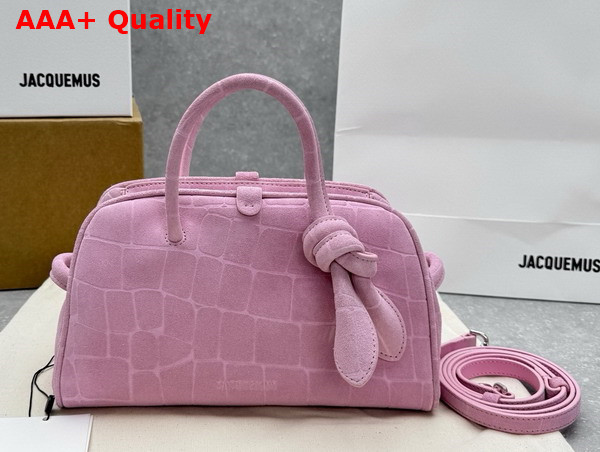 Jacquemus The Small Turismo Light Pink Crocodile Embossed Suede Bowling Bag Replica