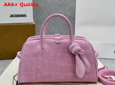Jacquemus The Small Turismo Light Pink Crocodile Embossed Suede Bowling Bag Replica